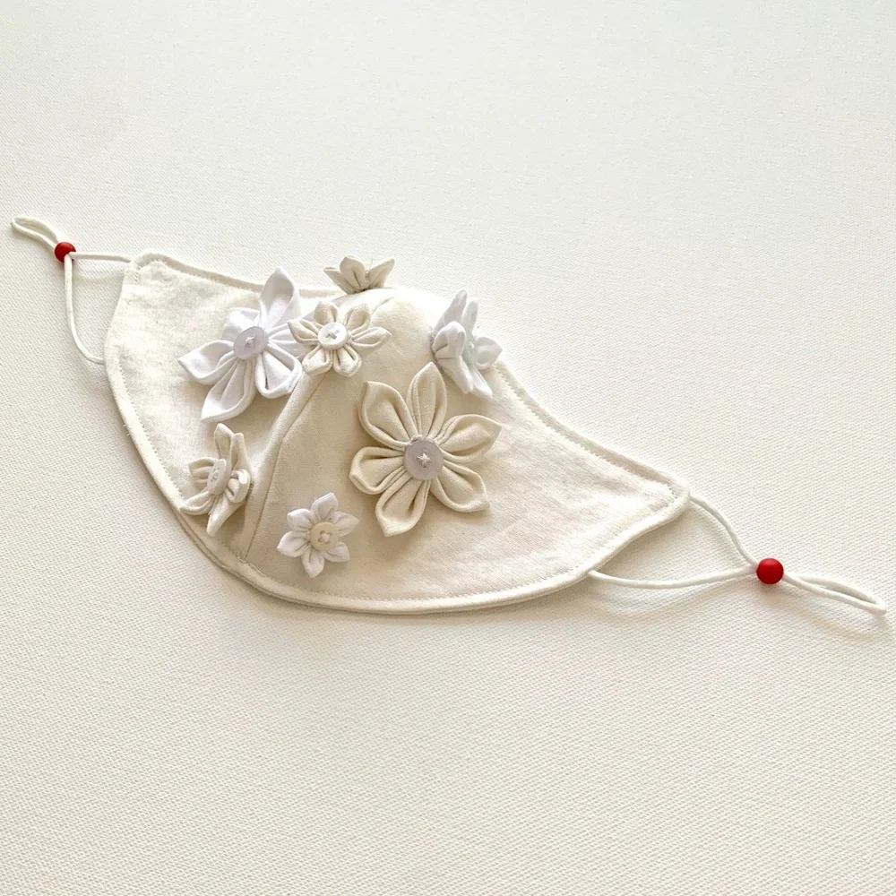 NEW Handmade White 3D Flowers Face Mask